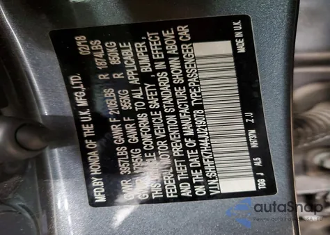 2018 Honda Civic Sport z USA, uszkodzony, nr VIN SHHFK7H44JU219078